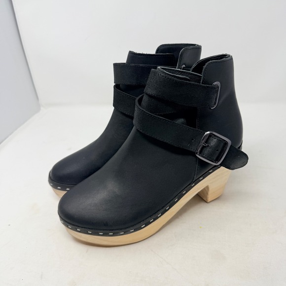 Free People Shoes - Free People Black Leather Clog Ankle Boots with Wood Heel
